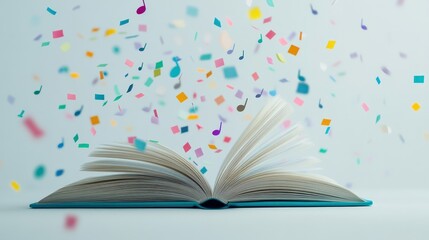 Colorful Music Notes from an Open Book on White Background