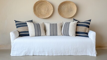 Bohemian-inspired living room with linen sofa home interior design cozy ambiance inviting space