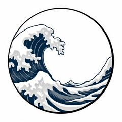 Powerful ocean wave crashing against the shore while mountain peaks rise in the background during a clear day