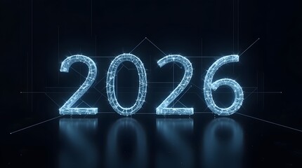 The number 2026 is shown with bright lines on a black background