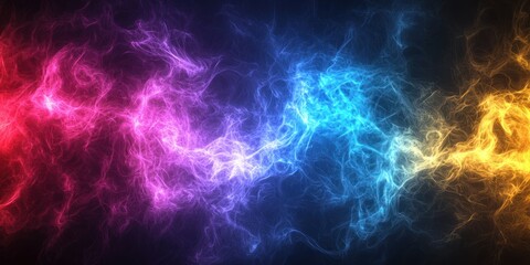 A digital abstract composition featuring a soft, glowing transition of neon colors