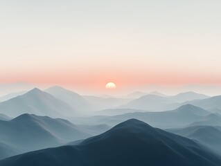 Misty Mountain Sunset Landscape.