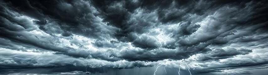 Obraz premium Dramatic and ominous clouds with lightning bolts across the sky