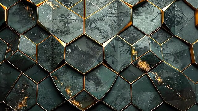 Geometric Hexagonal Pattern with Dark Teal and Gold Accents