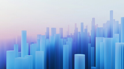 Modern City Skyline with Blue Gradient and Bar Chart