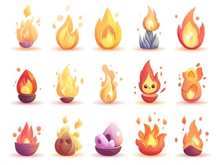 Cartoon Fire Icons Set.