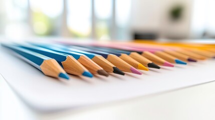 Naklejka premium Colorful pencils arranged on white paper