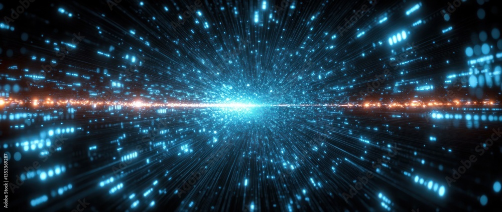 Poster futuristic cyberpunk digital matrix background with glowing leds and immersive depth in abstract sci