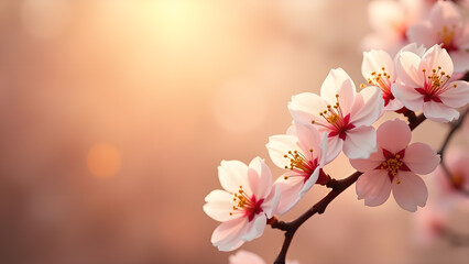 Fototapeta premium Delicate Blossom Sprig Against a Warm Sunset Glow
