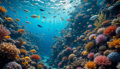 Naklejka premium coral reef and fish underwater (ocean)