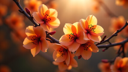 Warm Petals: Radiant Apricot Blossom Branch