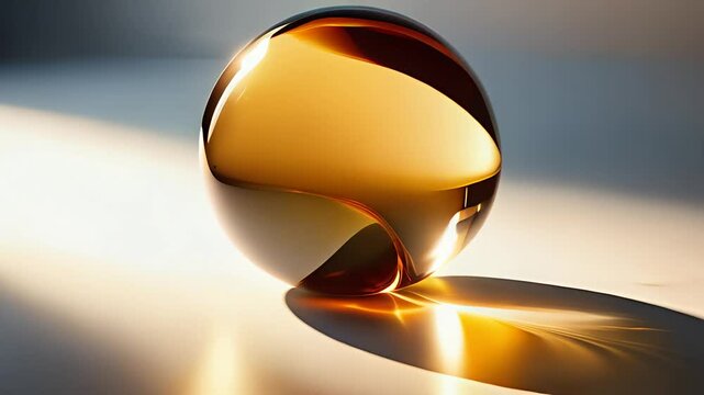 Translucent golden glass ball with organic curves that changes with the light
