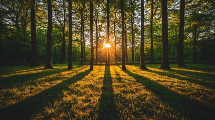 Obraz premium Sunset Forest Landscape Golden Light Shadows Nature Photography