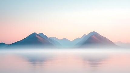 Naklejka premium Misty Mountains with Calm Lake Sunrise.