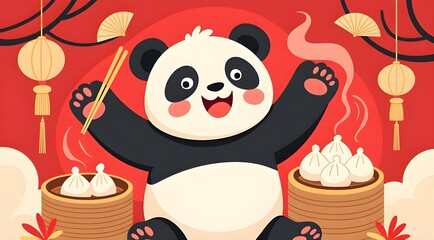 Fototapeta premium Cute panda celebrates the new year