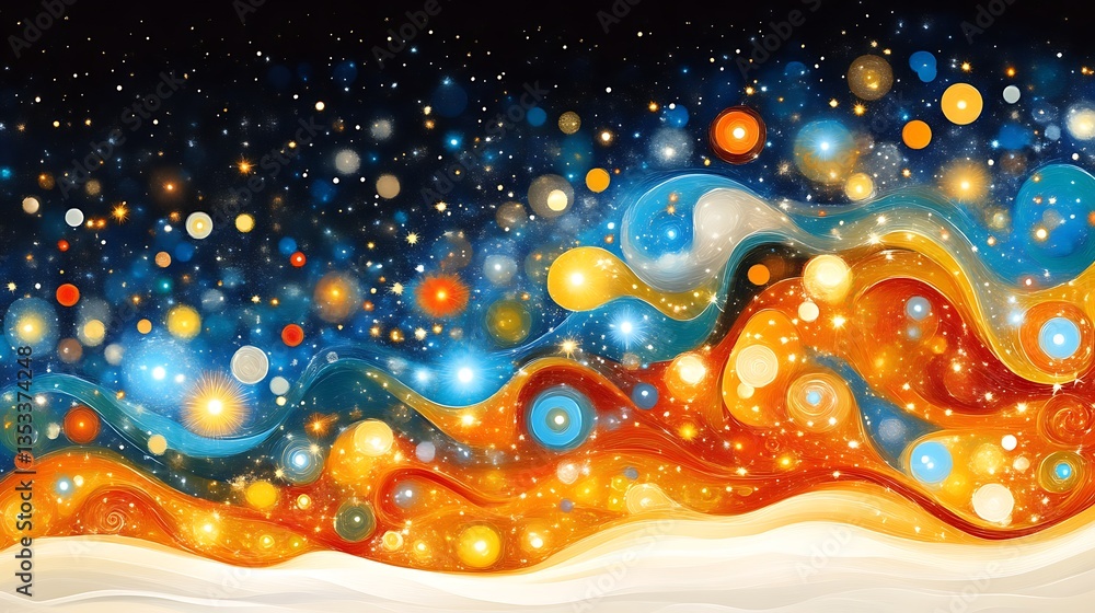 Poster celestial waves of light and color abstract art