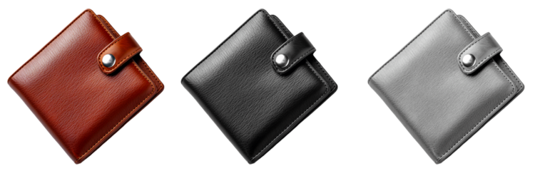 wallet in brown, black, gray colors isolated on white background