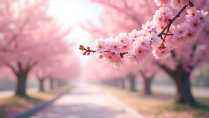 Fototapeta premium Delicate cherry blossoms in a soft pink landscape