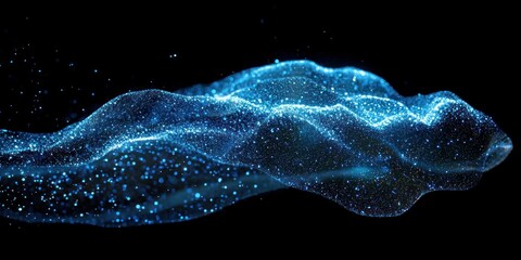 A glowing digital wave composed of tiny blue particles, representing AI-driven ocean currents