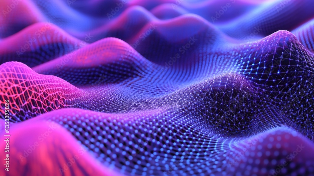 Poster futuristic 3d embossed mesh illustrating global internet connections in cloud computing