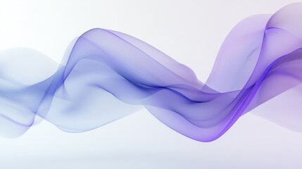 Futuristic technology concept with purple and blue sound wave curves, minimalist design, creating movement on a white background.