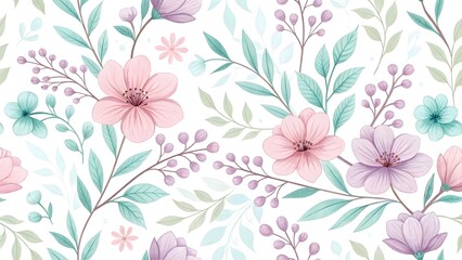 Fototapeta premium A seamless repeating pattern of delicate blooming flowers, representing beauty and elegance in a natural design