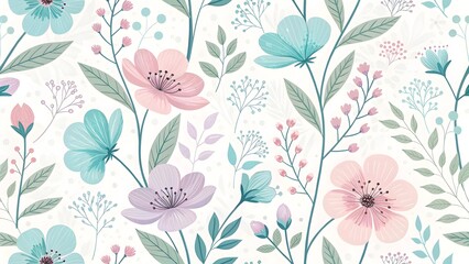 Fototapeta premium A seamless repeating pattern of delicate blooming flowers, showcasing beauty and elegance in a natural design