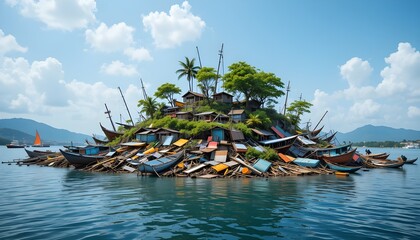 tropical beach with boats