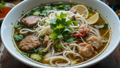 Delicious Noodle Soup with Fresh Herbs