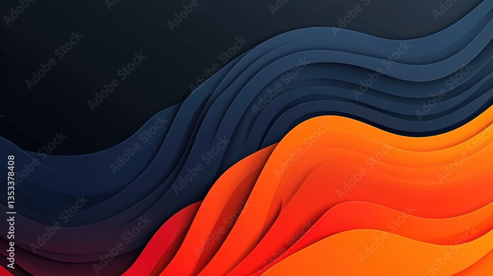 Poster abstract wavy design with dark and vibrant orange hues, creating a dynamic background for digital us