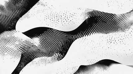 Grunge-inspired torn white and black halftone abstract design, highlighting textured elements and stark contrast.