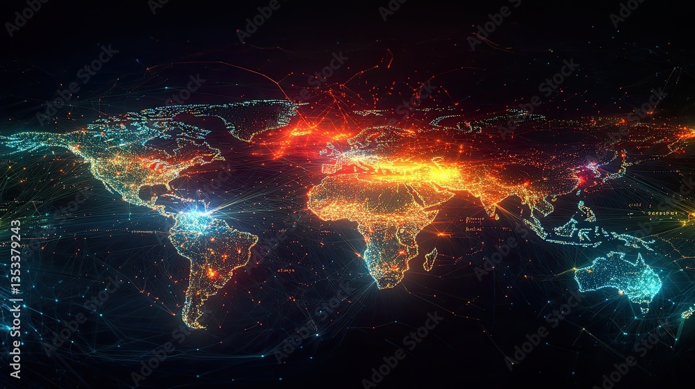 Poster a visual representation of global network connections.
