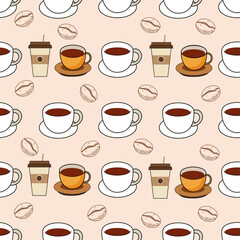 Coffee, tea seamless pattern. Coffee, tea illustration. Coffee, tea background. Perfect for fabric, textile, wallpaper, decor, illustration, print, packaging of products