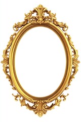An ornate golden oval frame with intricate floral details