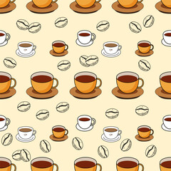Obraz premium Coffee, tea seamless pattern. Coffee, tea illustration. Coffee, tea background. Perfect for fabric, textile, wallpaper, decor, illustration, print, packaging of products