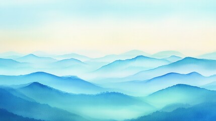 Serene Blue Mountains Landscape: Misty Peaks and Tranquil Horizons