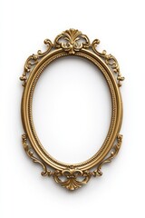 An Ornate Golden Oval Frame Isolated Against White Background