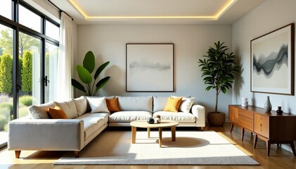 Bright and airy living room with large windows and mid-century modern decor, airy, decor, interior design