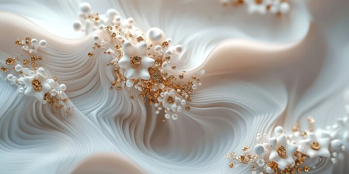 A high-end design featuring subtle pearl hues with intricate gold details