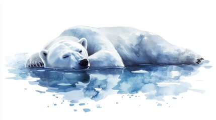 Fototapeta premium Serene Polar Bear Resting in Arctic Waters A Watercolor Masterpiece of Tranquility