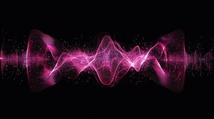 High-tech sound visualization with a dynamic pulse wave and scattered digital particles forming a futuristic pattern.