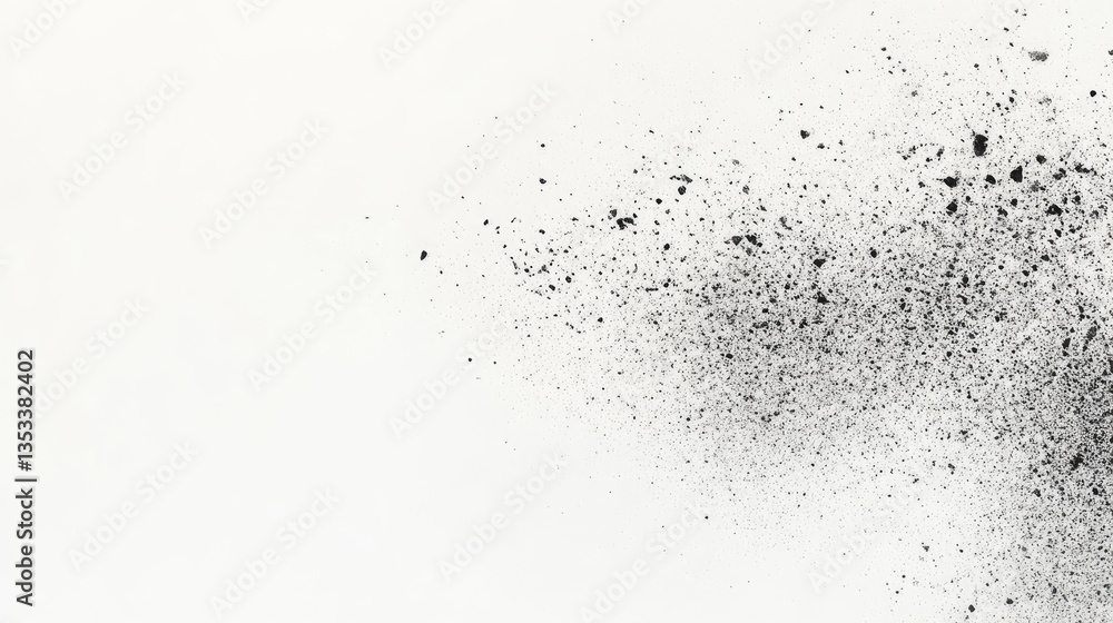 Poster abstract black ink splatter on white background creating a dynamic and artistic visual effect