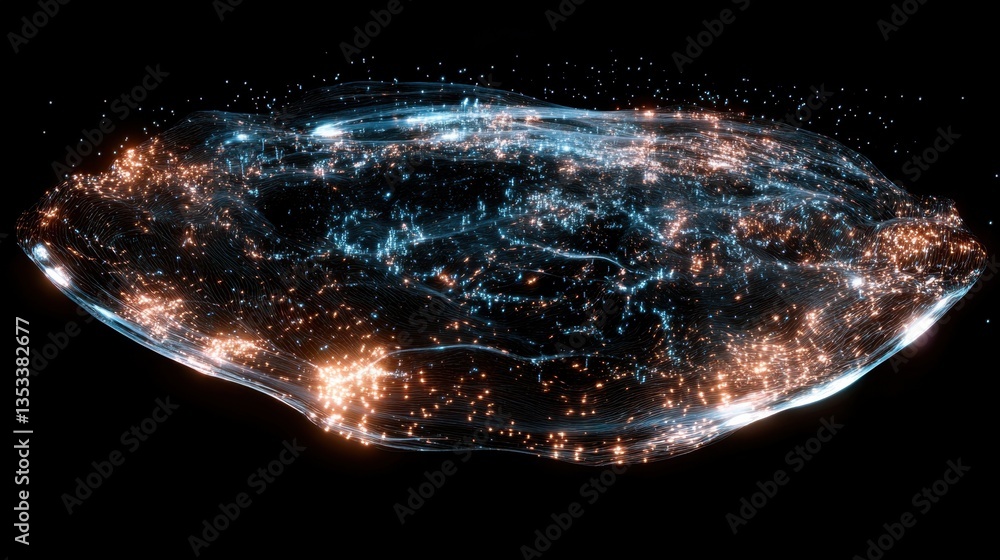 Poster high-tech visual of a holographic network mesh, symbolizing global cloud computing
