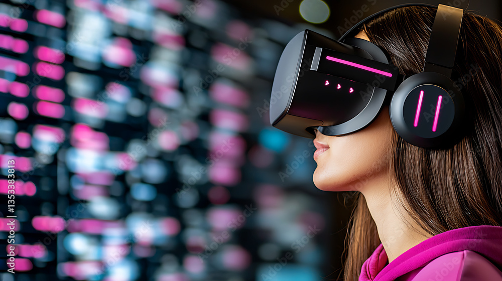 Aufkleber exploring virtual reality technology modern studio digital interaction urban environment side view i