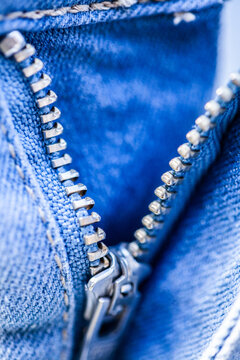 Zipper on denim clothing