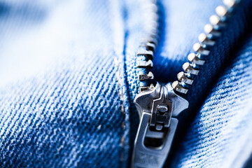 Zipper on denim clothing