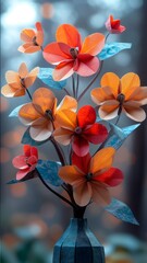Vibrant Handmade Paper Flowers in a Decorative Vase with a Soft Blurred Background Creating a Dreamy Atmosphere for Craft and Decor Inspiration