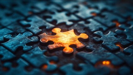 Glowing Puzzle Piece Amidst Darked Background, Symbolizing Problem Solving, Individuality, and Unique Contribution in Collaborative Efforts and Life Challenges