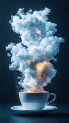 Steam and Clouds Emanating from a Coffee Cup in a Creative Artistic Composition, Highlighting the Intersection of Nature and Beverage in a Unique and Captivating Design
