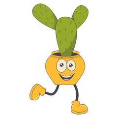 Cute Cartoon Cactus Character. Isolated Vector Illustration.